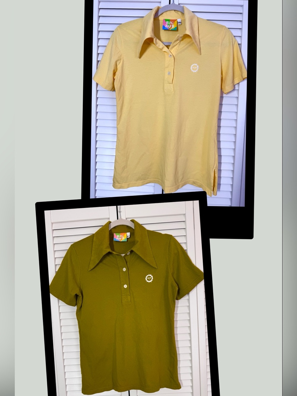 Big Bud Press Unisex Two Polo Shirt Bundle Yellow & Olive Green Retro Size XXS